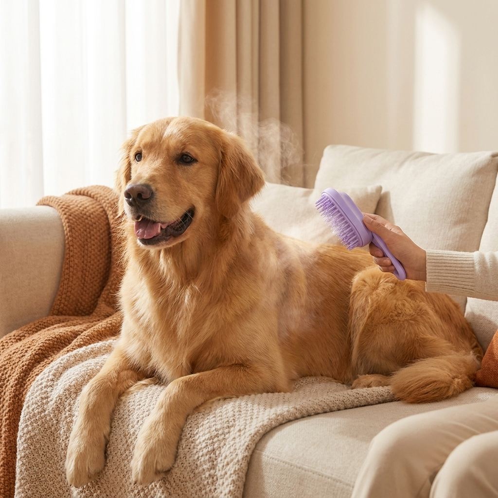 SteamPaw grooming a golden retriever